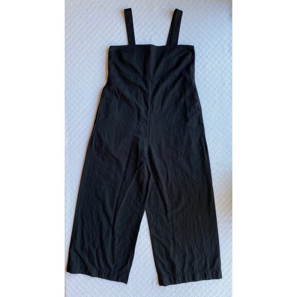 Uniqlo Linen Blend Wide Leg Jumpsuit Black Adjustable Straps Smocked Back Size M - Picture 6 of 11